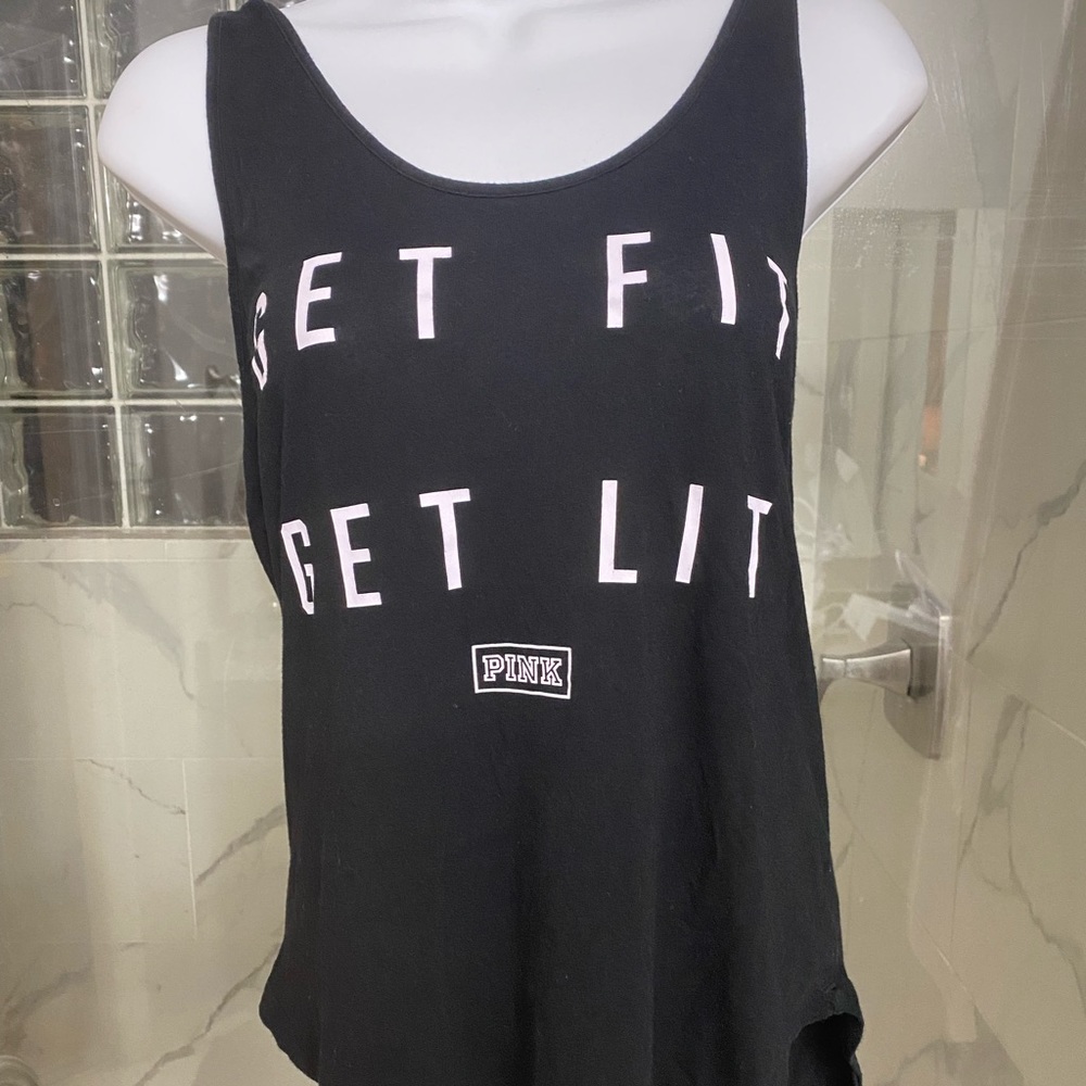 Pink tank top; get fit get lit